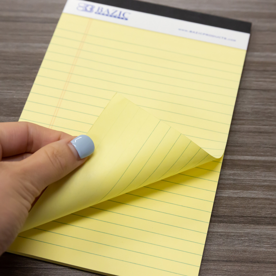 Bazic 50-Count 5" x 8" Canary Jr. Perforated Writing Pads 2-Pack