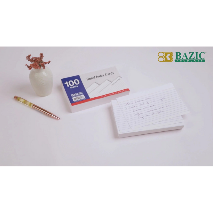 Bazic 100-Count 4" x 6" Ruled White Index Cards