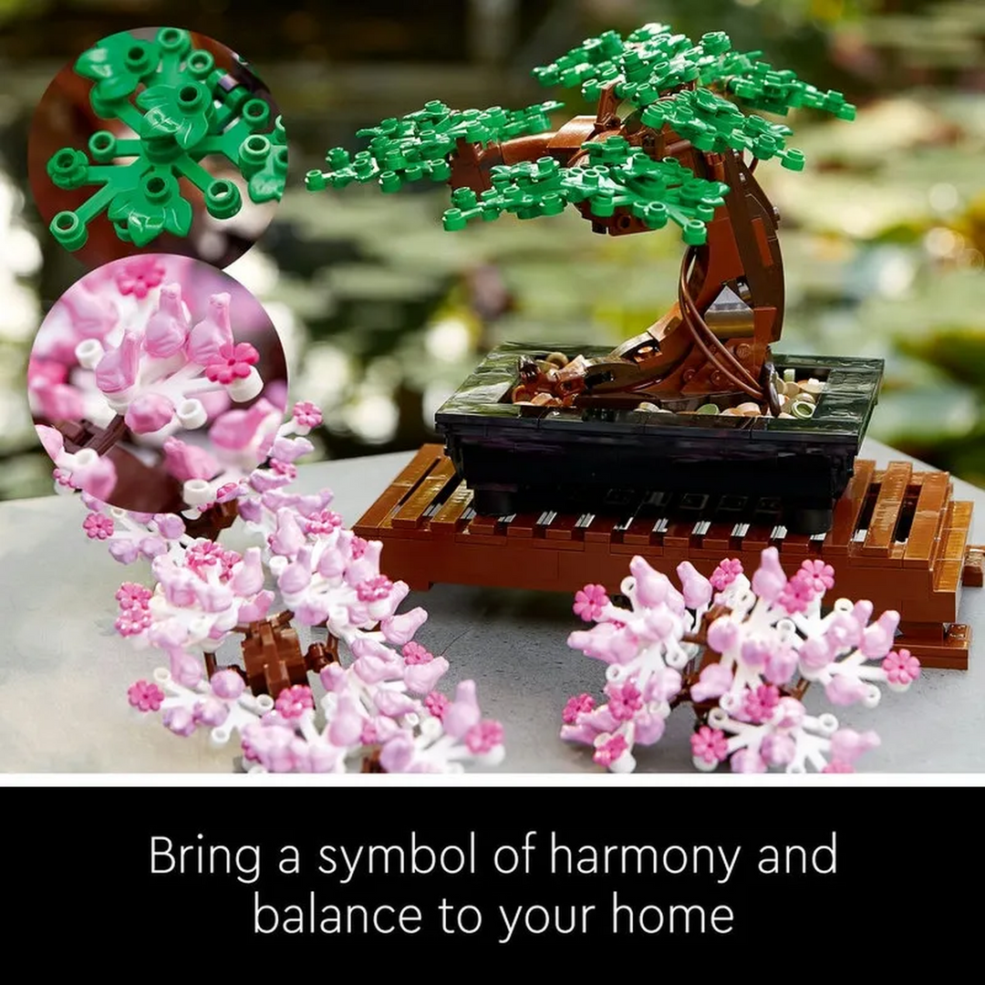 Lego Bonsai Tree construction set with pink blossoms