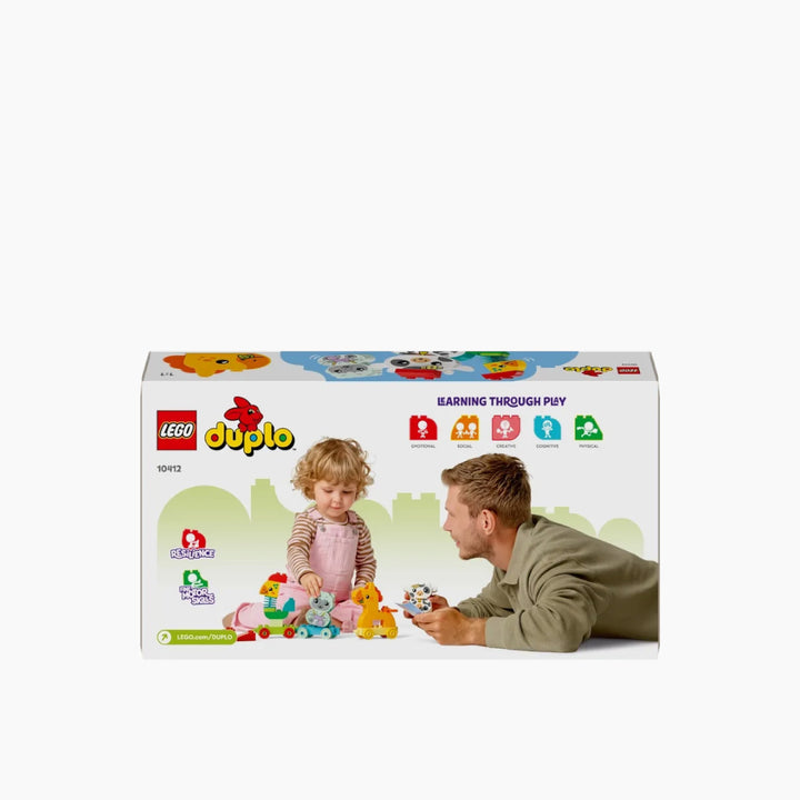 Lego Animal Train 19-piece building set with rooster, horse, lamb, and cow.