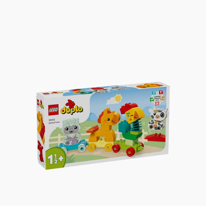 Lego Animal Train 19-piece building set with rooster, horse, lamb, and cow.