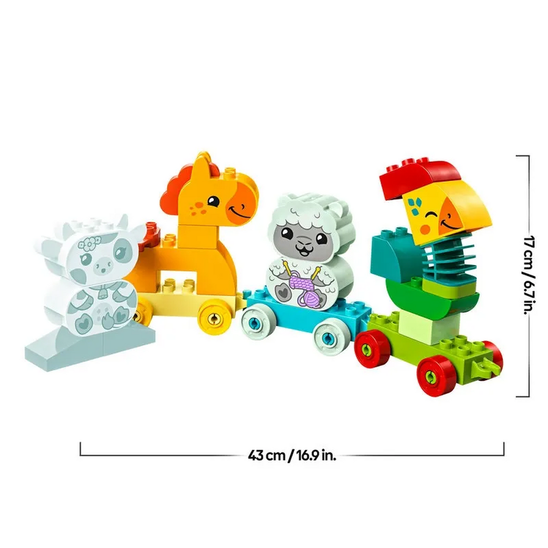 Lego Animal Train 19-piece building toy with rooster, horse, lamb, and cow.