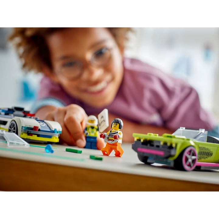Lego police car and muscle car chase construction set