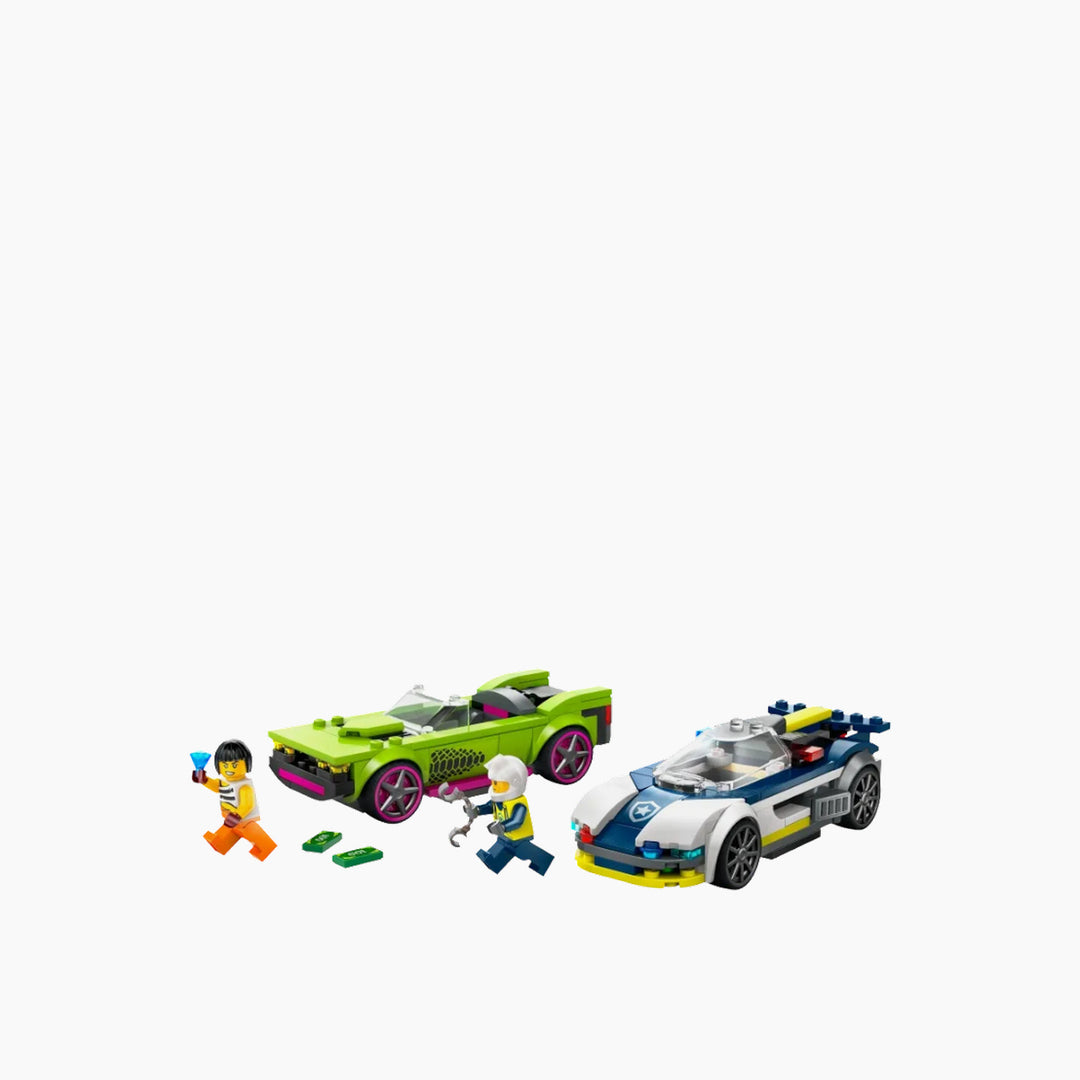 Lego police car and muscle car chase construction set