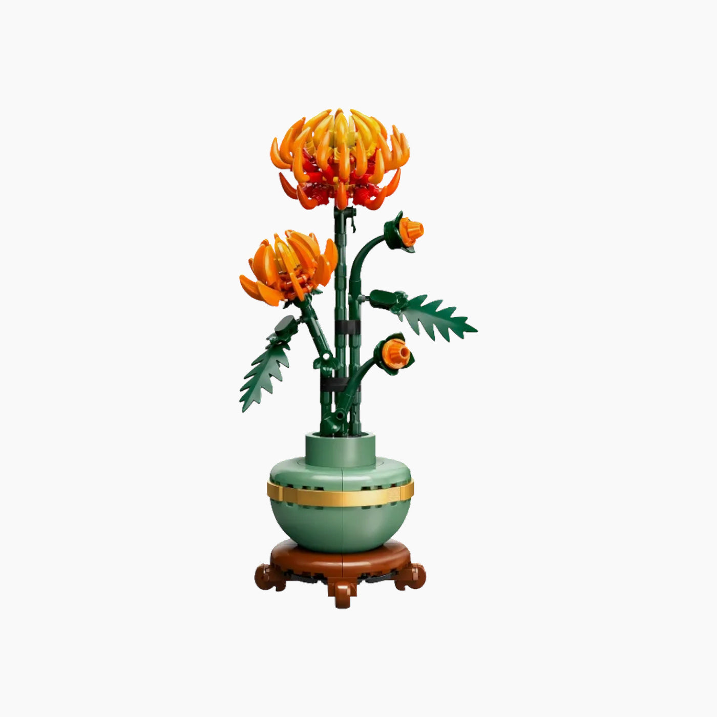 Lego 278-piece orange chrysanthemum with posable leaves and pastel-green flowerpot