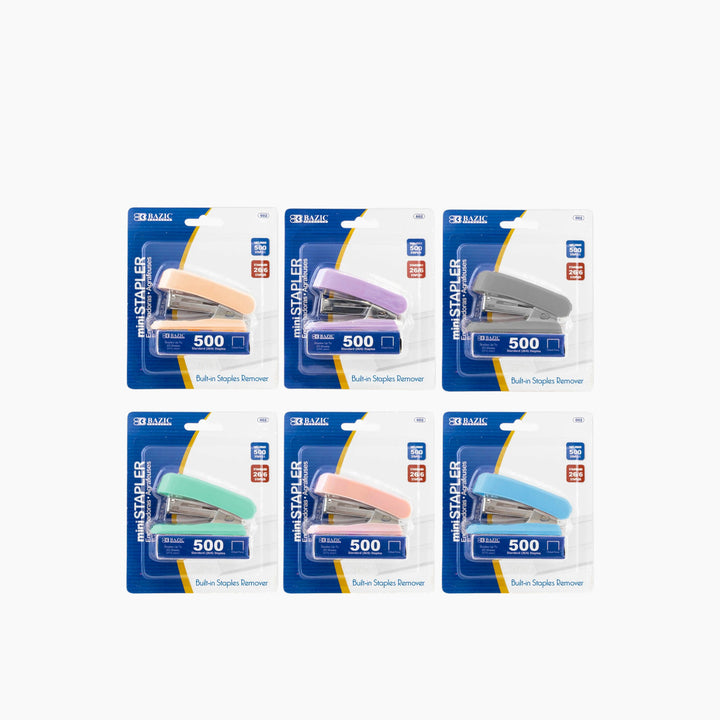 Bazic Mini Pastel Color Standard Stapler with 500-Count Staples - 26/6
