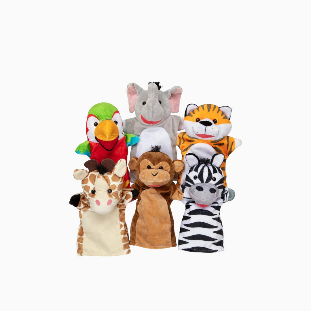PLUSH Safari Uddies hand puppet set with six unique animal designs