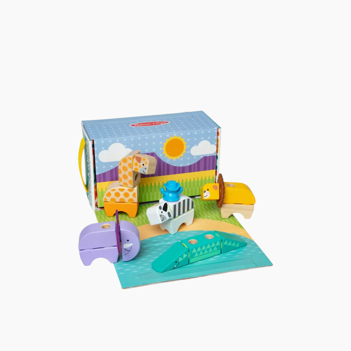 Blockables Safari Play Set with 34 wooden blocks and connectors