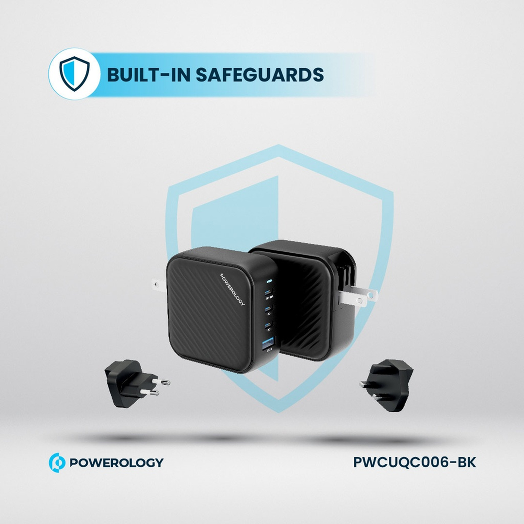 Powerology Triple PD GaN Charger + 1 QC3.0 World Travel Kit Charger