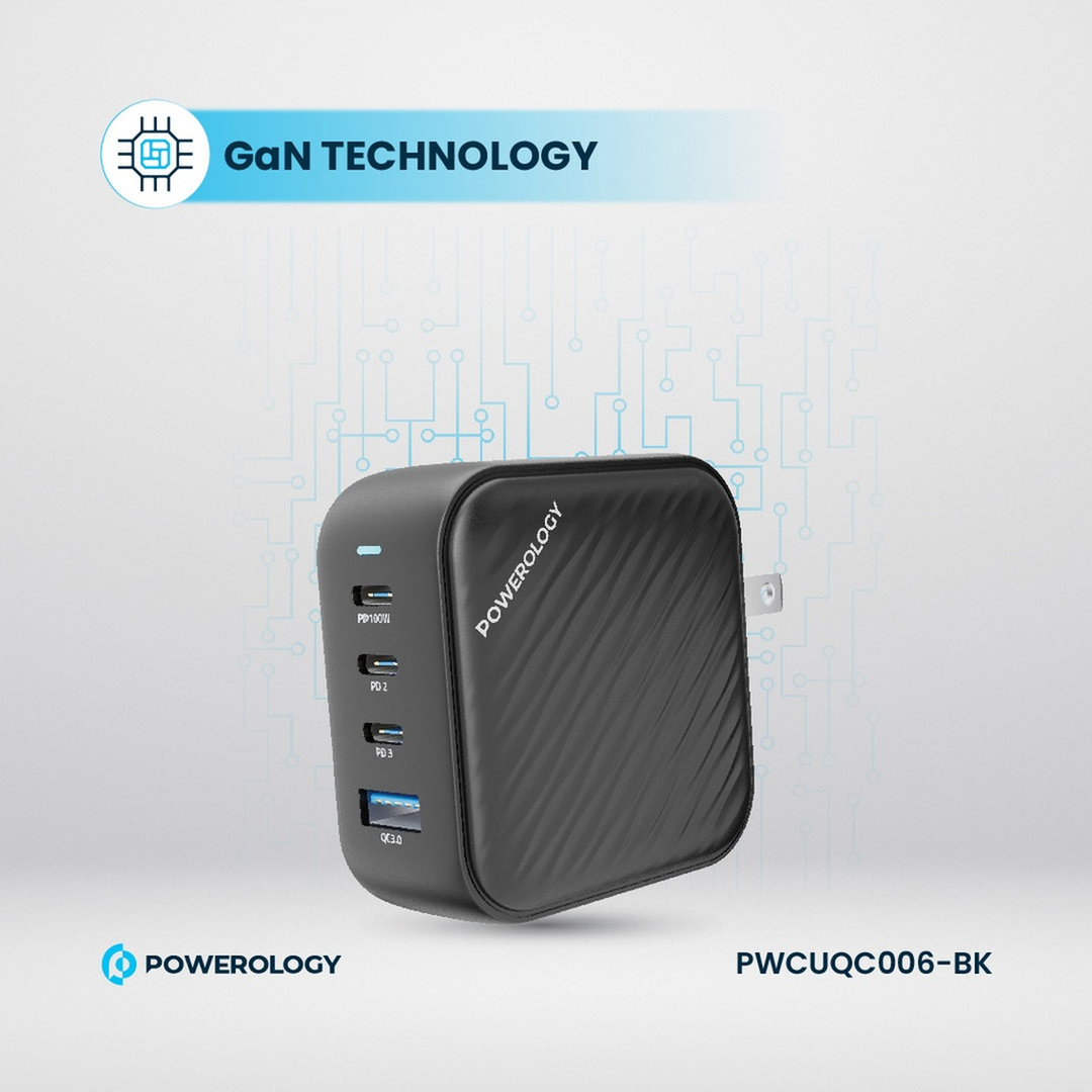 Powerology Triple PD GaN Charger + 1 QC3.0 World Travel Kit Charger