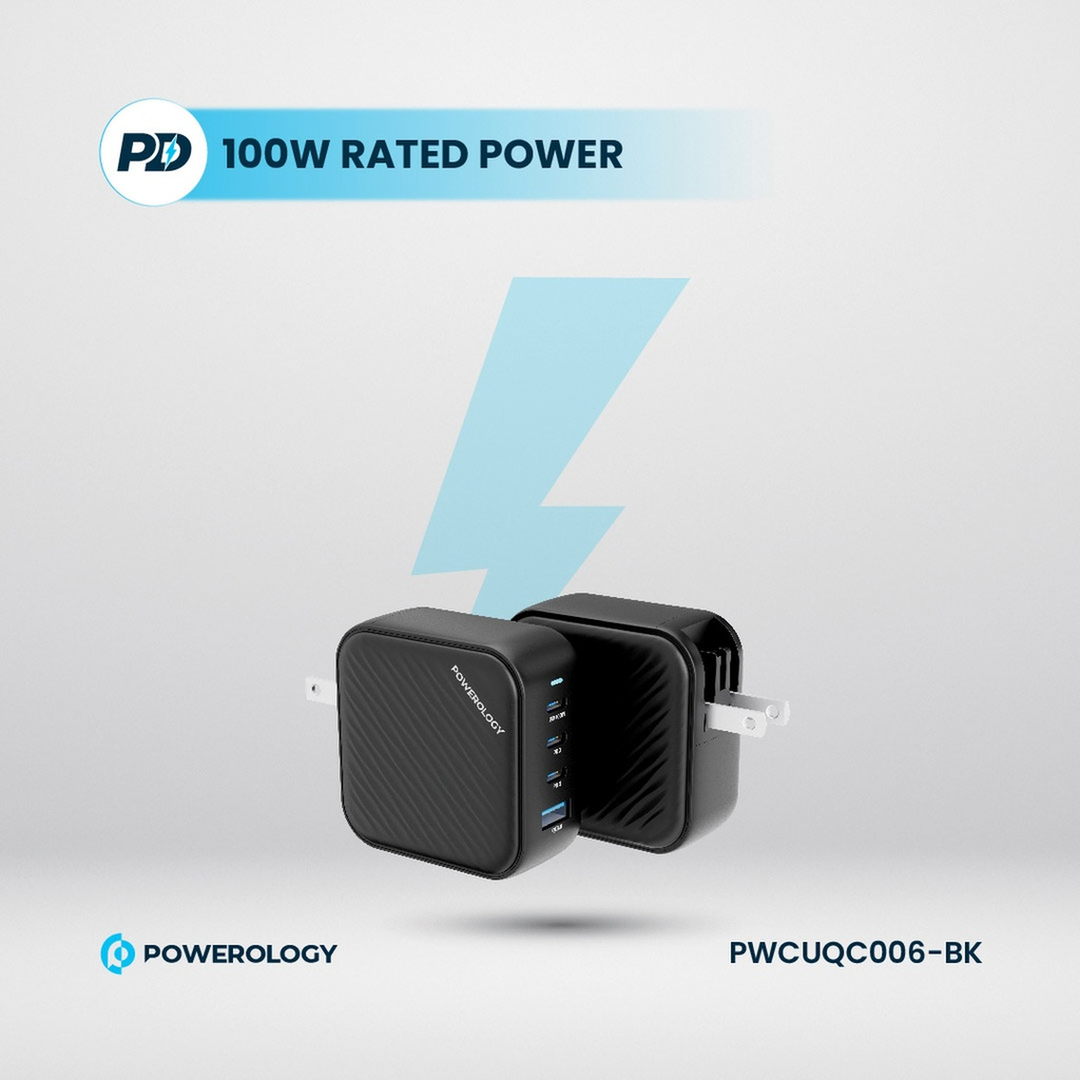 Powerology Triple PD GaN Charger + 1 QC3.0 World Travel Kit Charger