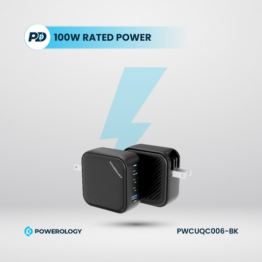 Powerology Triple PD GaN Charger + 1 QC3.0 World Travel Kit Charger