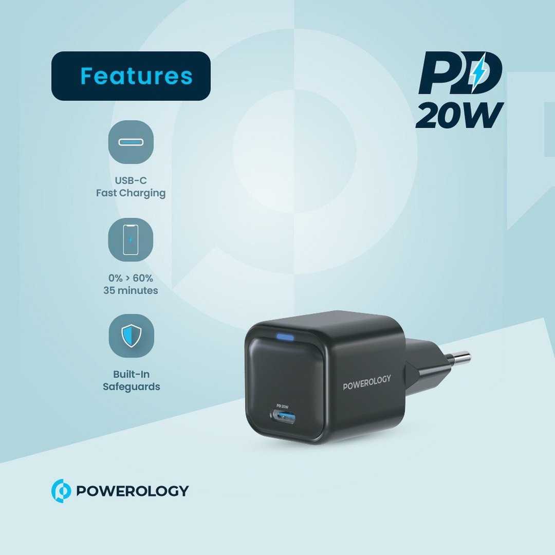 Powerology Ultra-Compact 20W GaN PD Charger