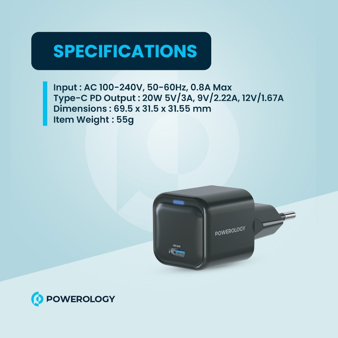 Powerology Ultra-Compact 20W GaN PD Charger