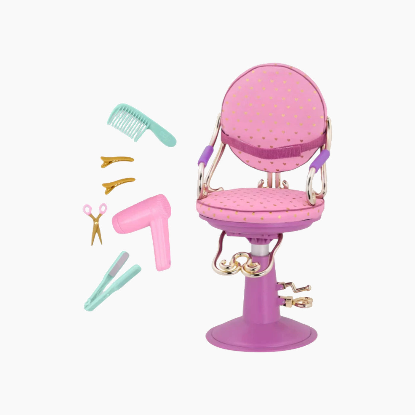 Battat Our Generation Salon Chair With Accessories (Purple With Heart Pattern)