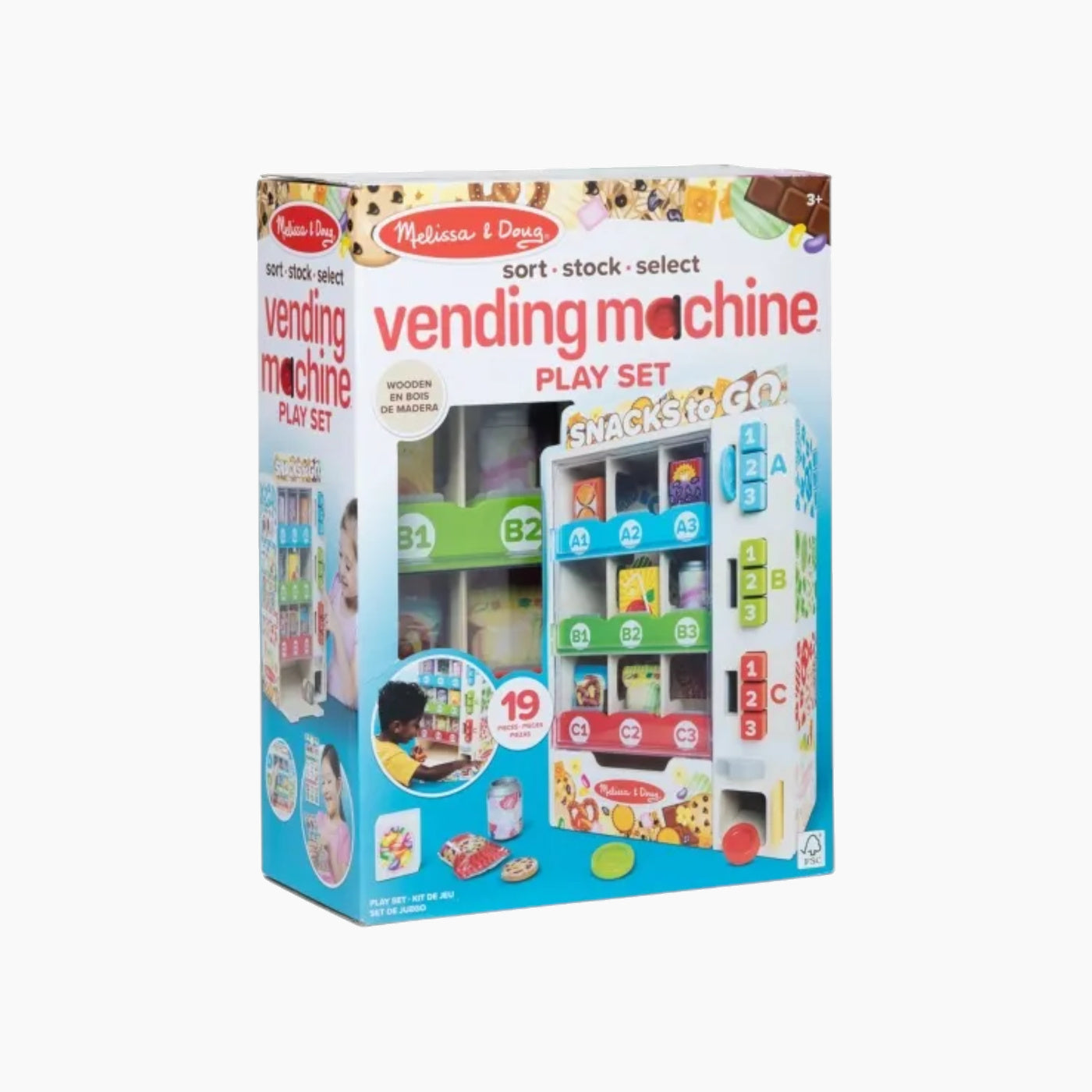 Melissa & Doug wooden vending machine play set with play food