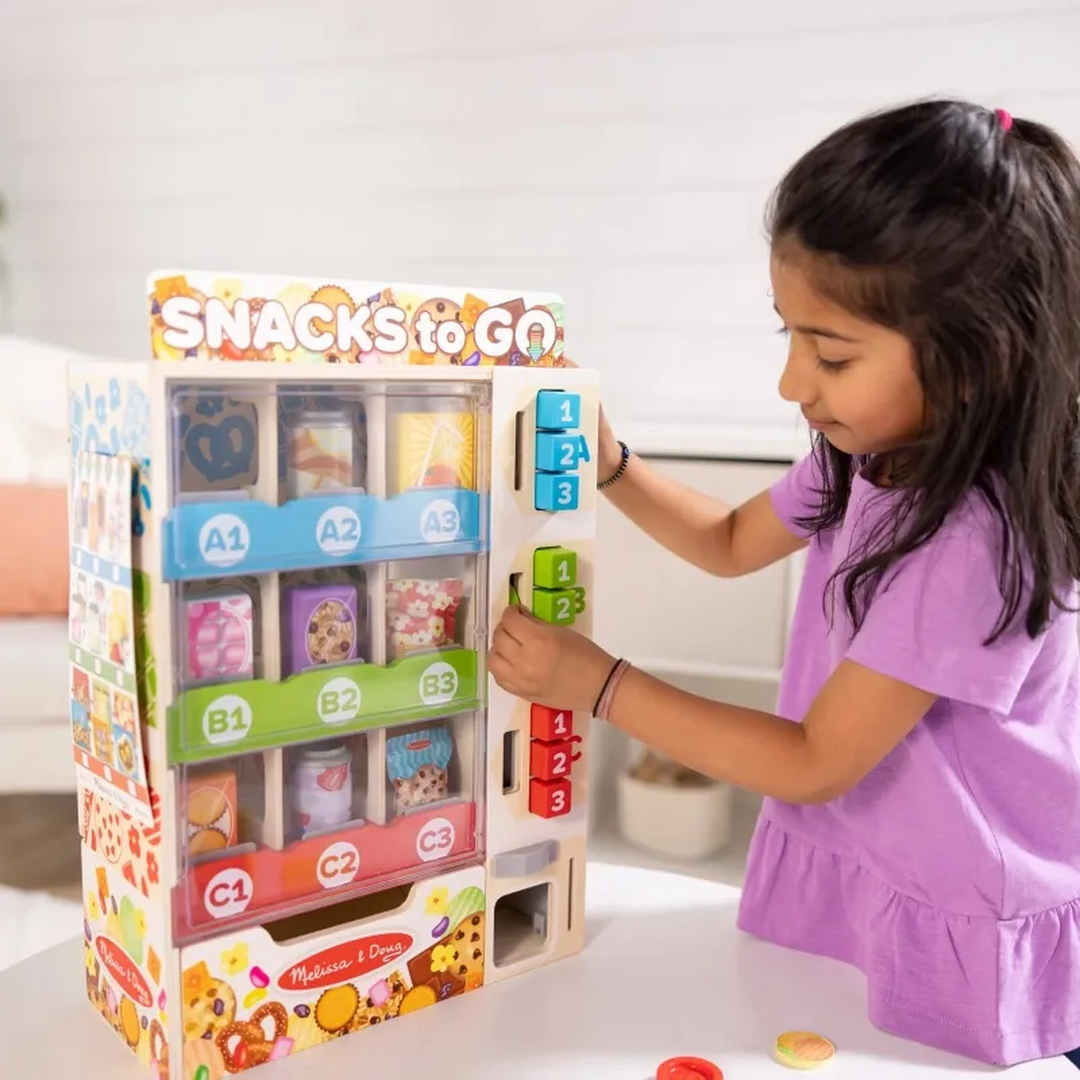 Melissa &amp; Doug wooden vending machine play set with play food