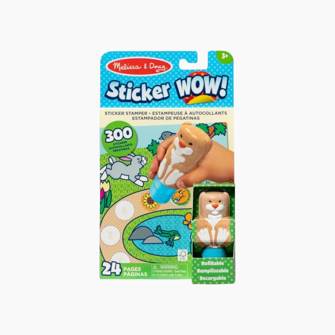 Melissa & Doug Sticker Wow! Activity Pad & Sticker Stamper- Bunny with woodland-themed pages and refillable sticker stamper