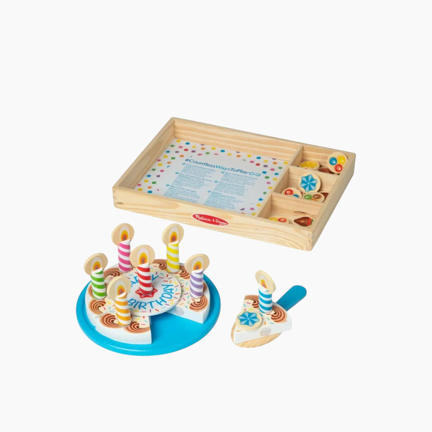Melissa & Doug wooden birthday cake play set with 34 pieces