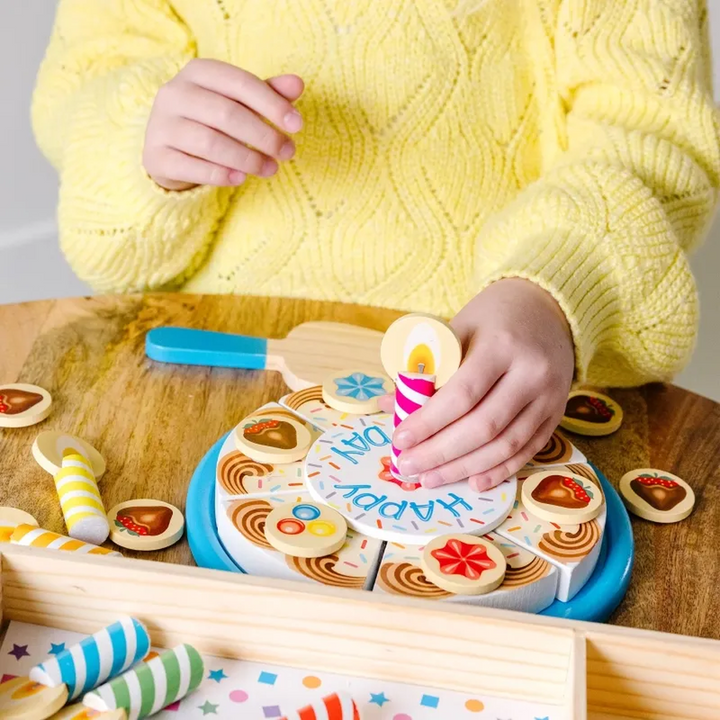 Melissa &amp; Doug wooden birthday cake play set with 34 pieces