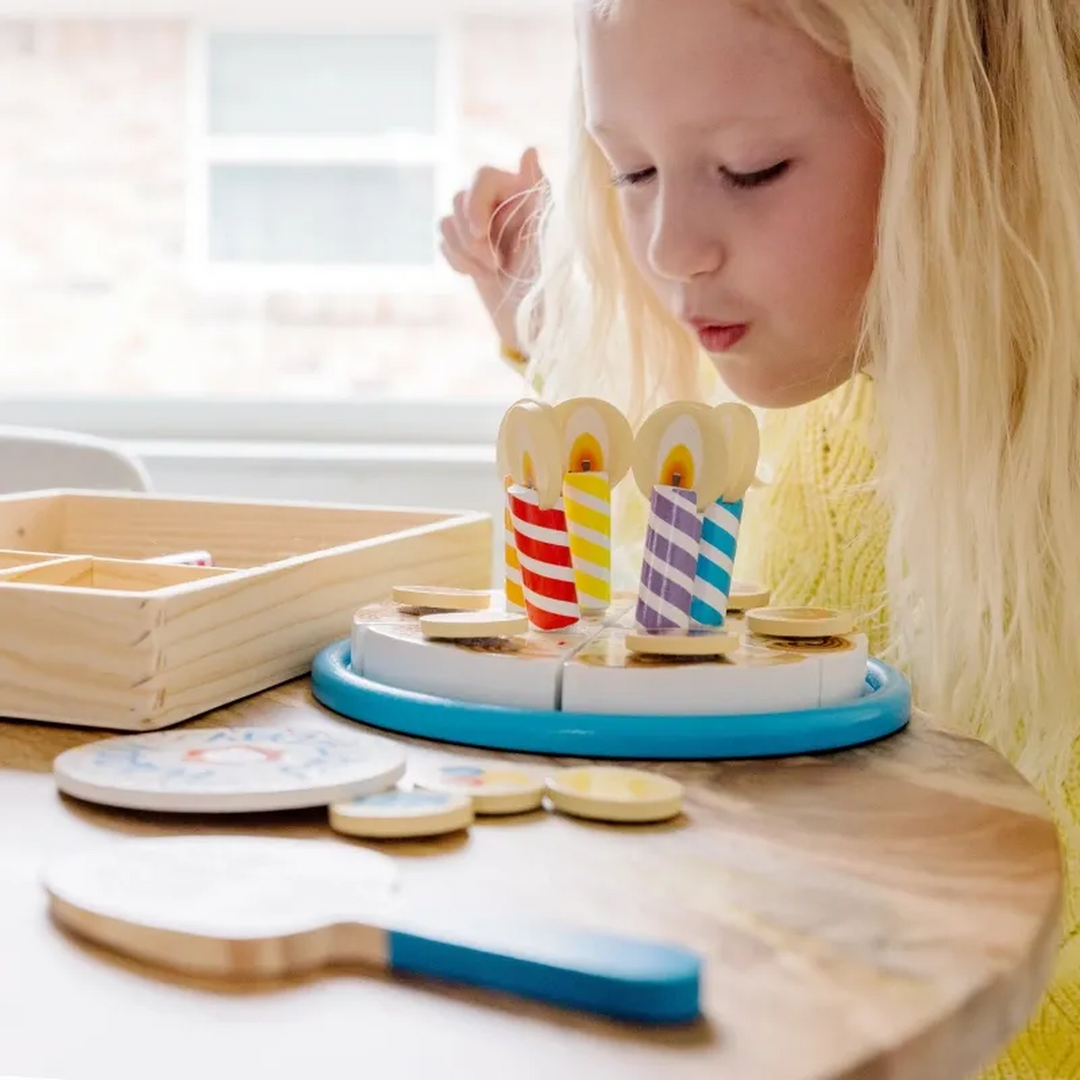 Melissa &amp; Doug wooden birthday cake play set with 34 pieces