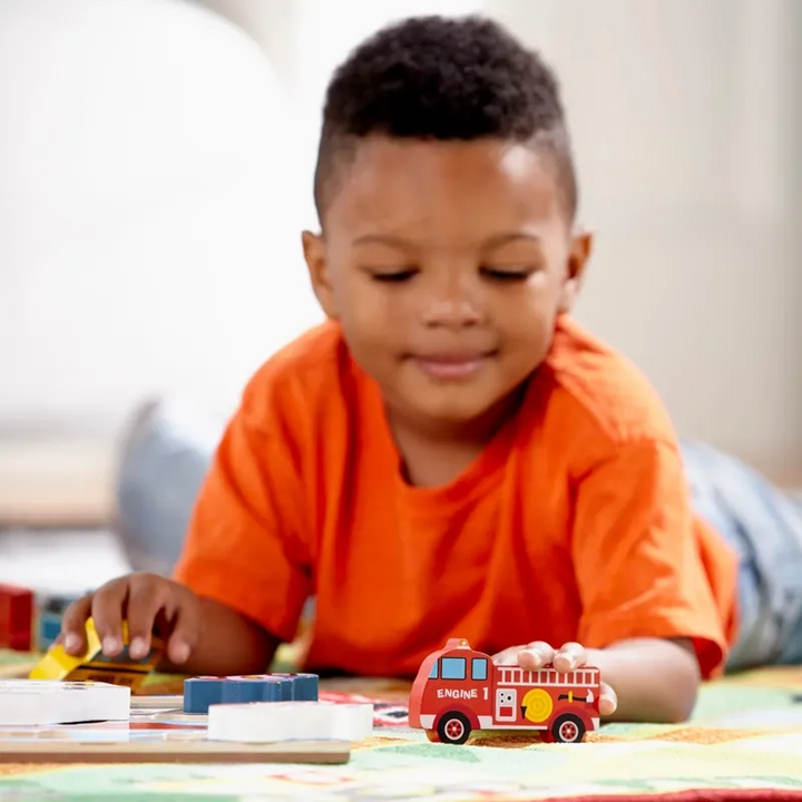 Melissa &amp; Doug wooden chunky vehicle puzzle with upright pieces