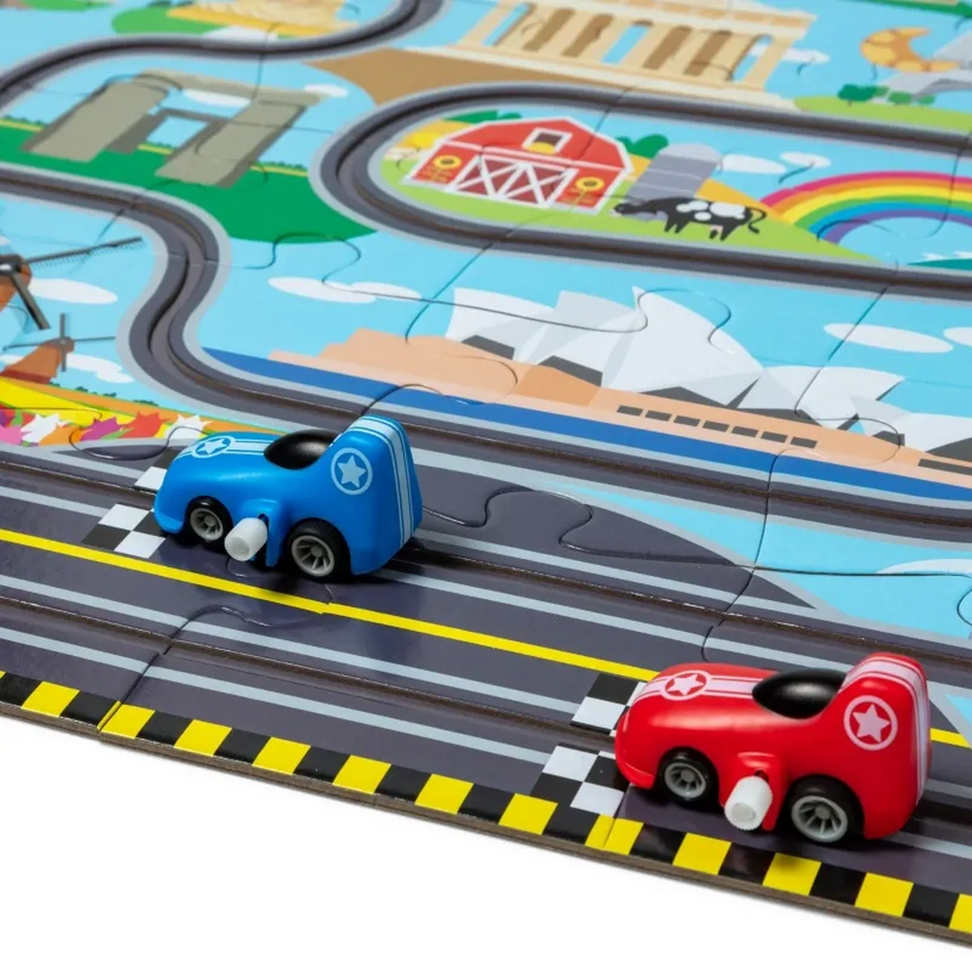 Melissa &amp; Doug 48-piece floor puzzle with two wind-up racecars
