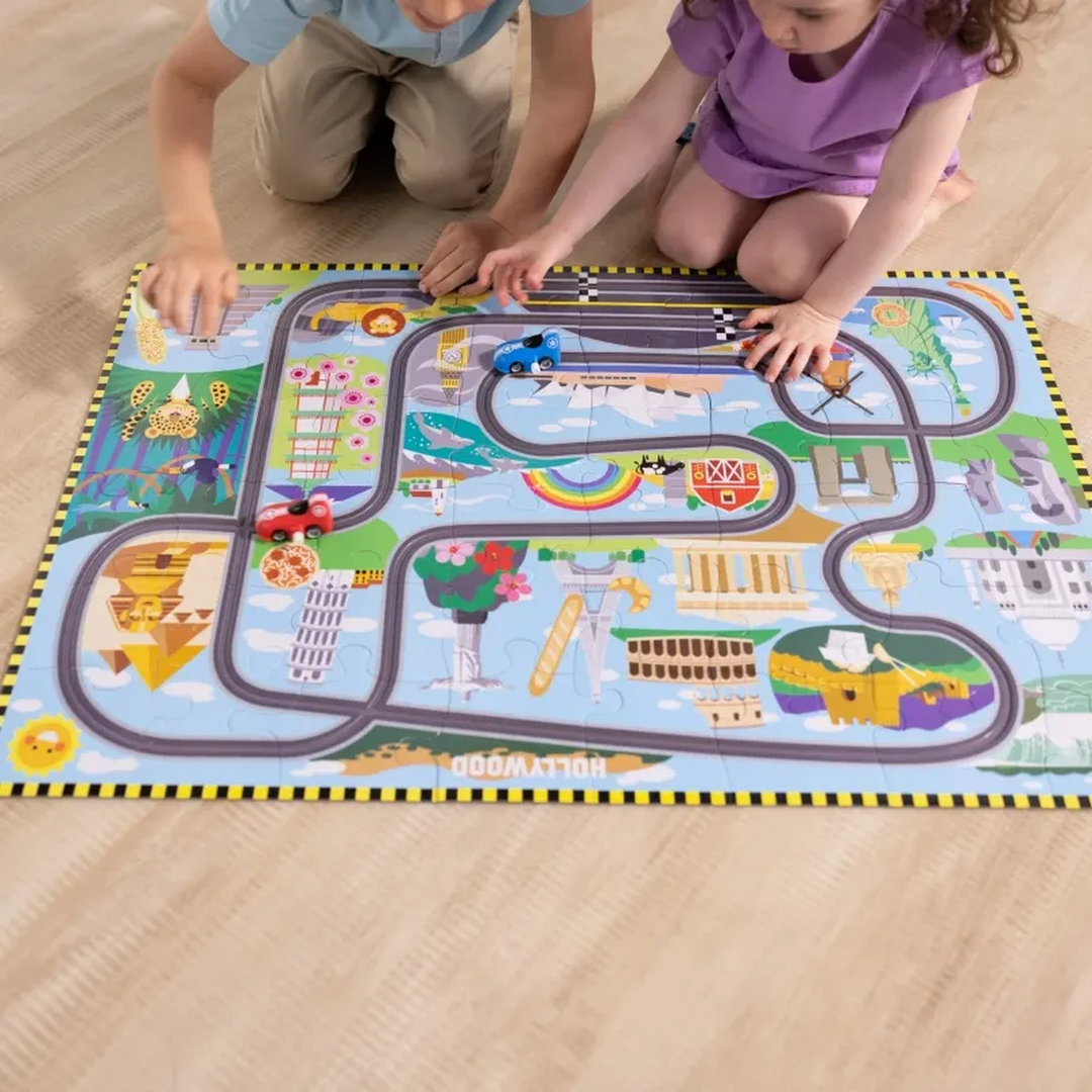 Melissa &amp; Doug 48-piece floor puzzle with two wind-up racecars