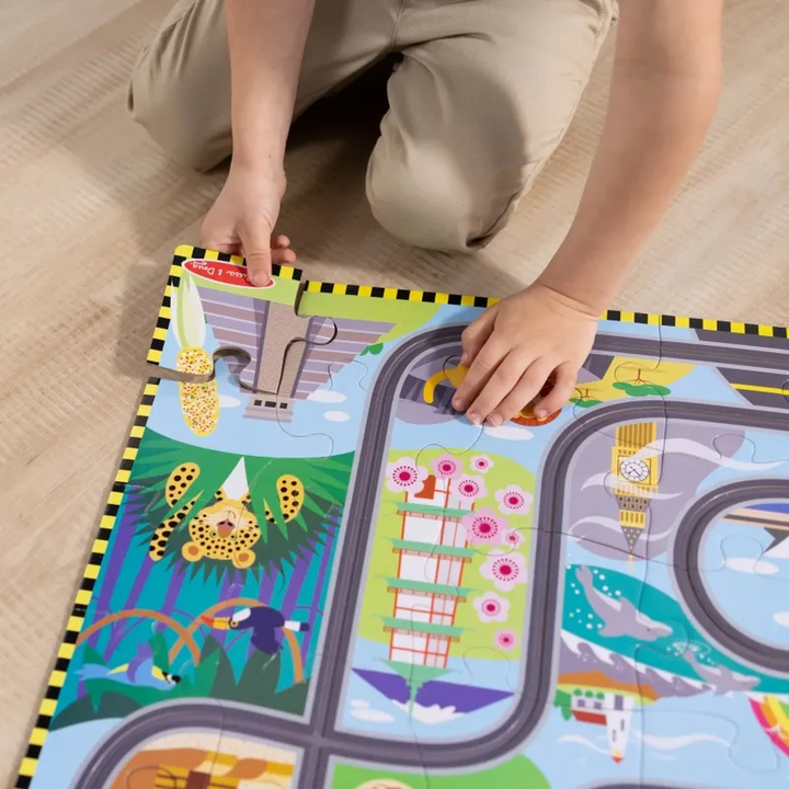 Melissa &amp; Doug 48-piece floor puzzle with two wind-up racecars