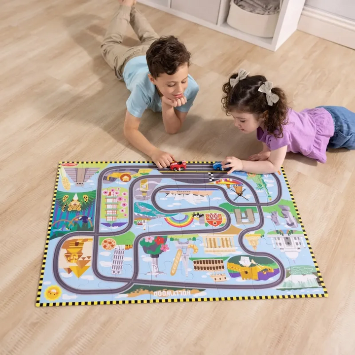 Melissa &amp; Doug 48-piece floor puzzle with two wind-up racecars