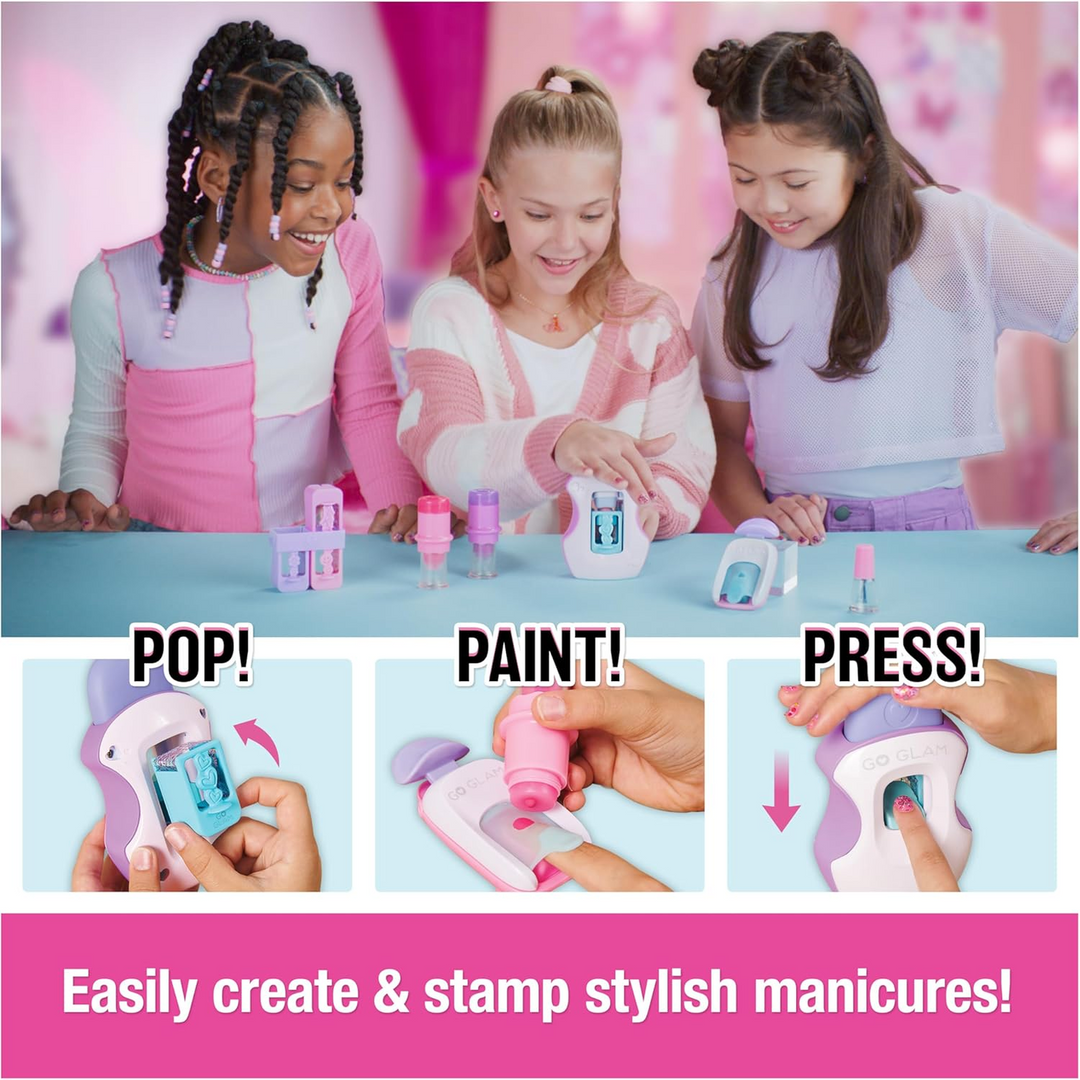 Spin Master Go Glam Studio nail kit with pink and purple applicators