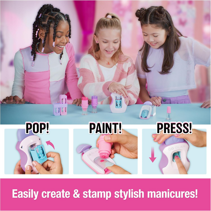 Spin Master Go Glam Studio nail kit with pink and purple applicators