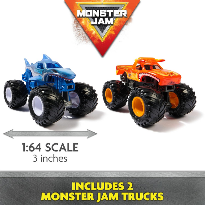 Monster Jam Supercharge Speedway Playset with two 1:64 scale monster trucks