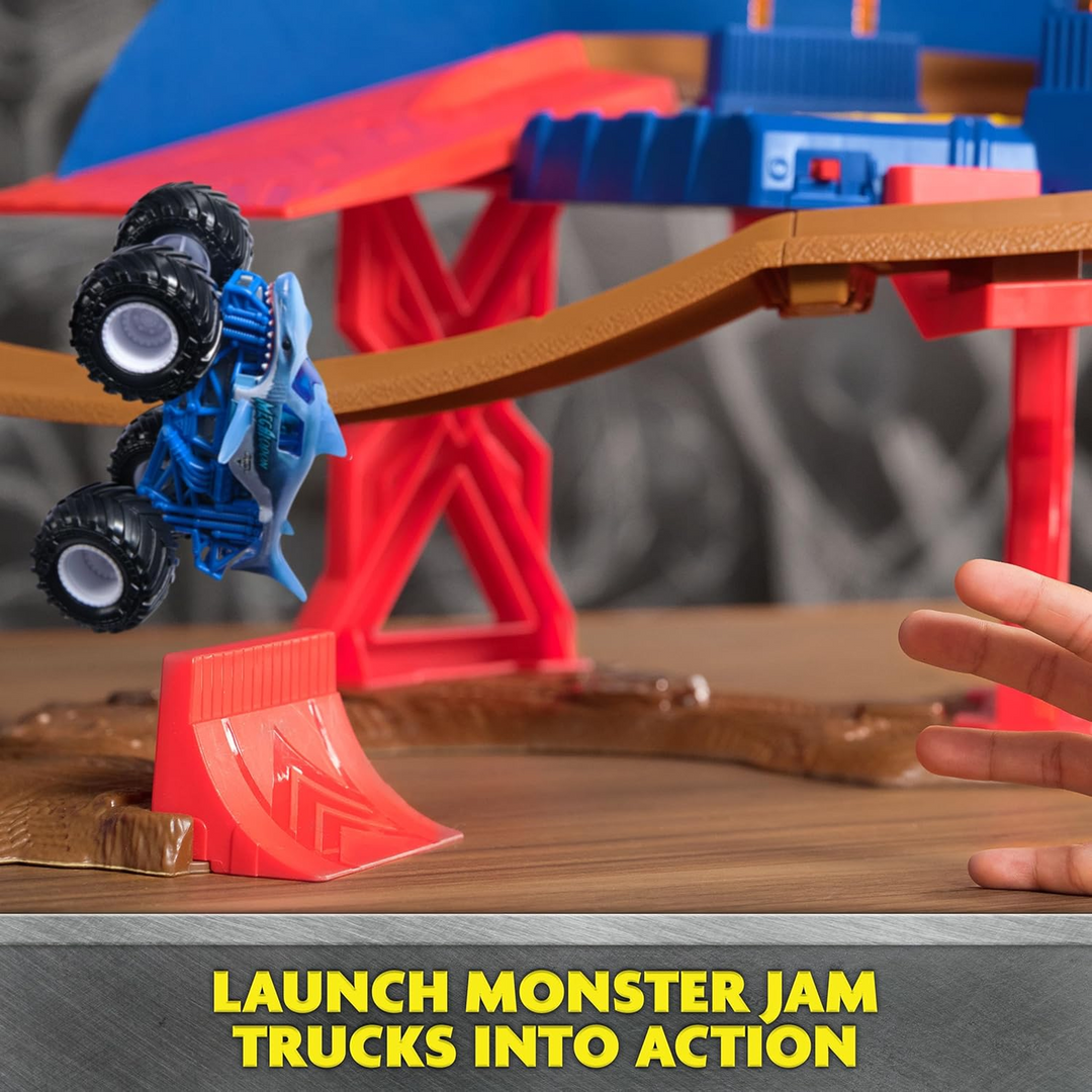 Monster Jam Supercharge Speedway Playset with two 1:64 scale monster trucks