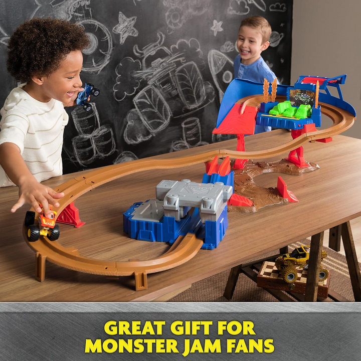 Monster Jam Supercharge Speedway Playset with two 1:64 scale monster trucks