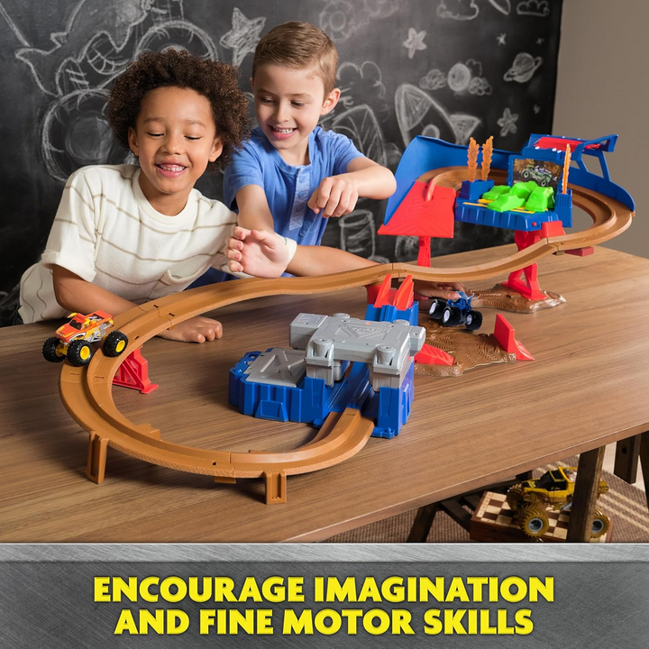 Monster Jam Supercharge Speedway Playset with two 1:64 scale monster trucks