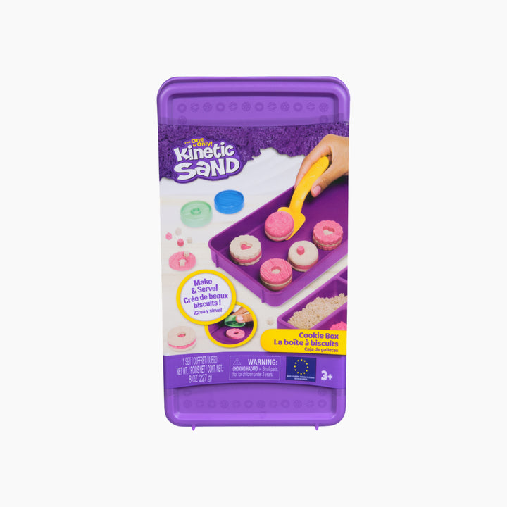 Spin Master Kinetic Sand cookie box toy with pink and brown sand