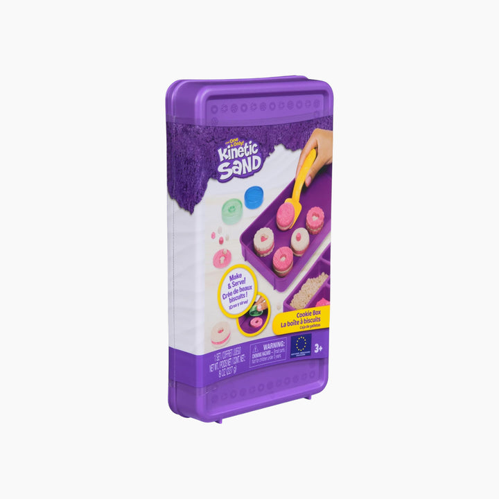 Spin Master Kinetic Sand cookie box toy with pink and brown sand