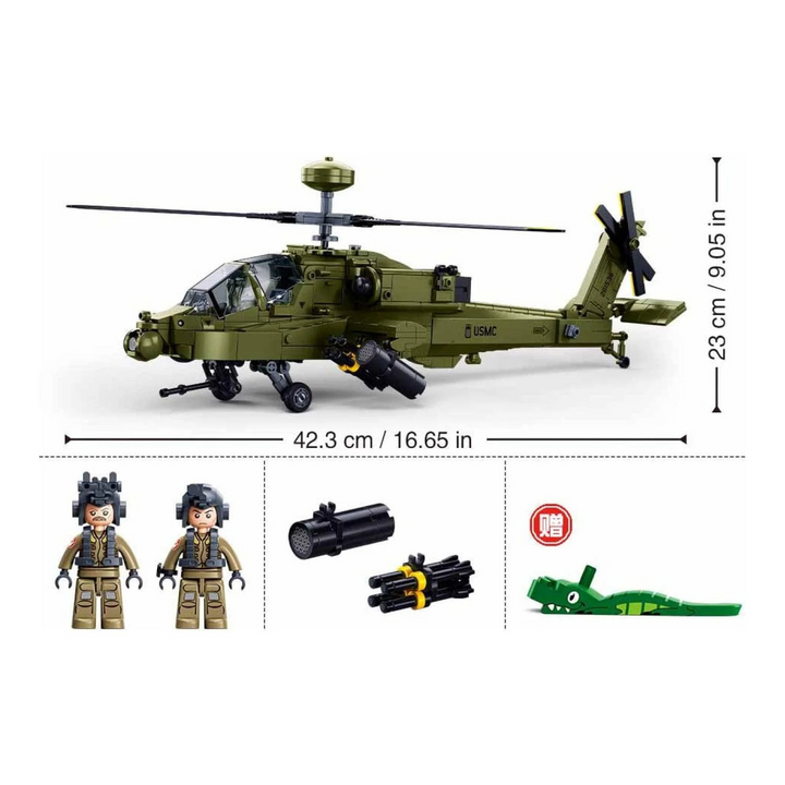 Sluban ModelBricks 1:44 AH-64D Apache Helicopter - 728 Pieces