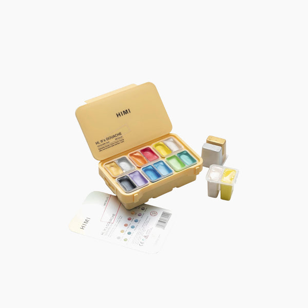 Himi Metallic Gouache Paint Set Twin Cup 12 mL 12 Colors Yallow