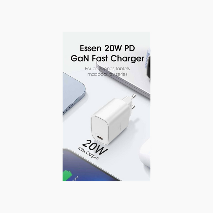 WiWU Essen 20W GaN Fast Charger with Cable Combo Wi-G007 (EU Plug + USB-C to Lightning Cable)