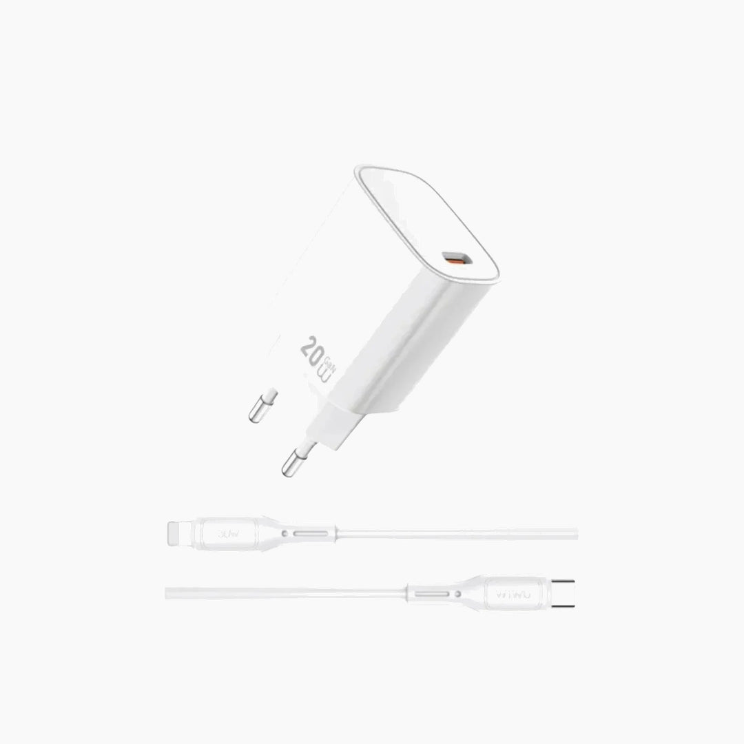 WiWU Essen 20W GaN Fast Charger with Cable Combo Wi-G007 (EU Plug + USB-C to Lightning Cable)