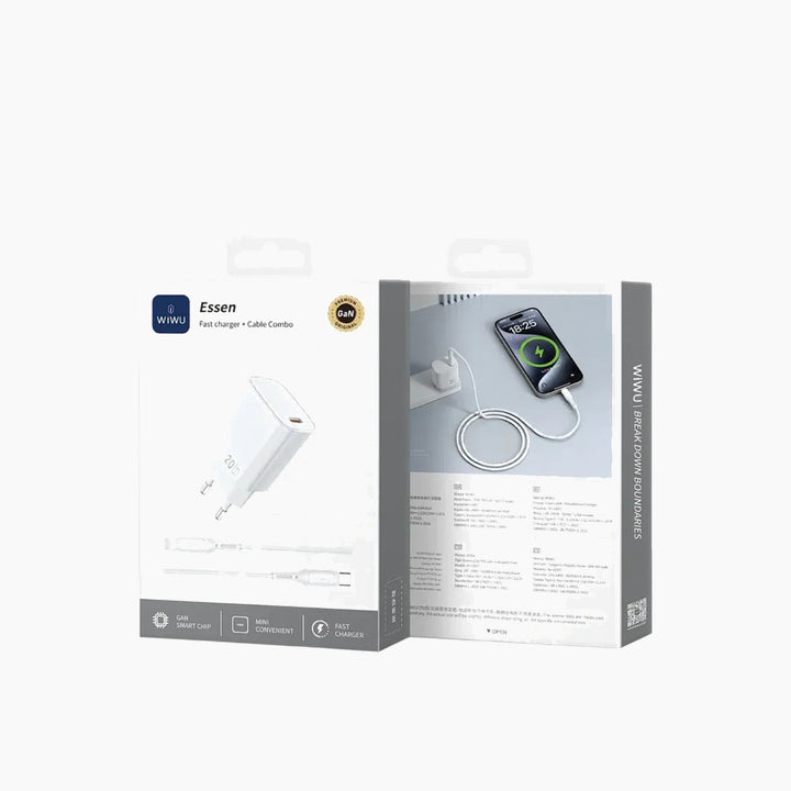 WiWU Essen 20W GaN Fast Charger with Cable Combo Wi-G007 (EU Plug + USB-C to Lightning Cable)