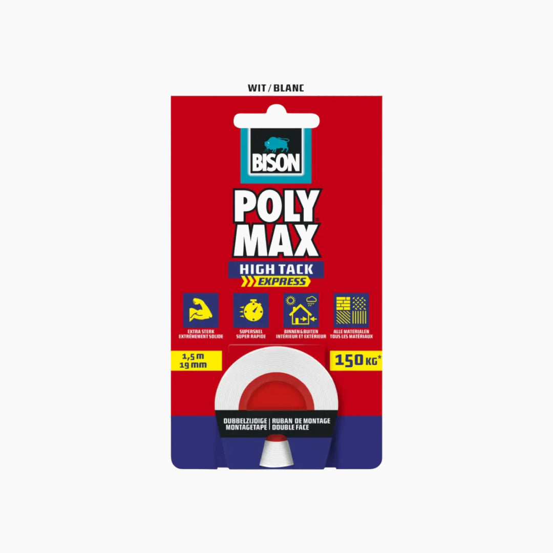 Bison Poly Max Double Face White 1.5M 19Mm 150Kg