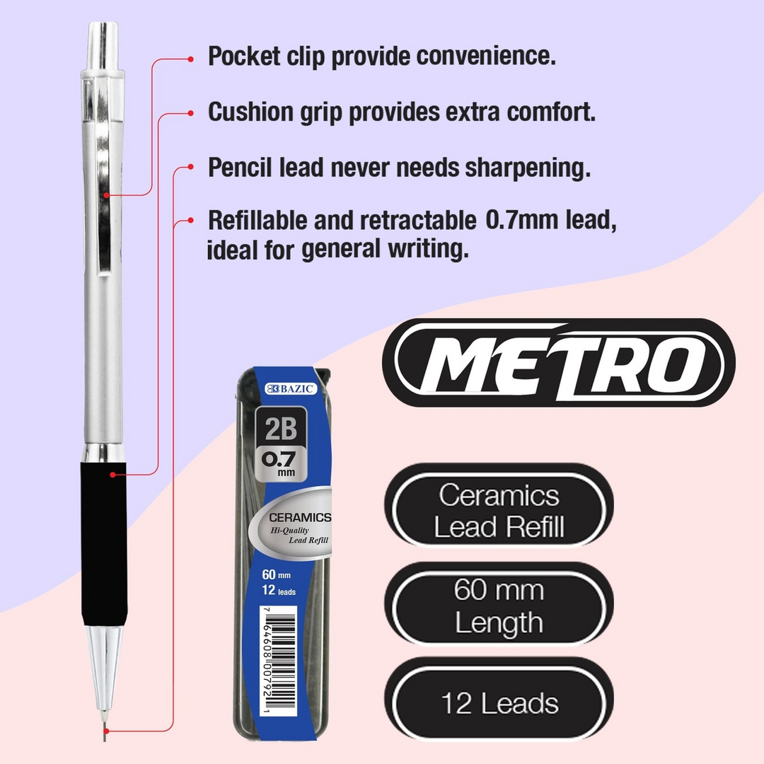 Bazic Metro 0.7mm Mechanical Pencil With Ceramic High-Quality Lead