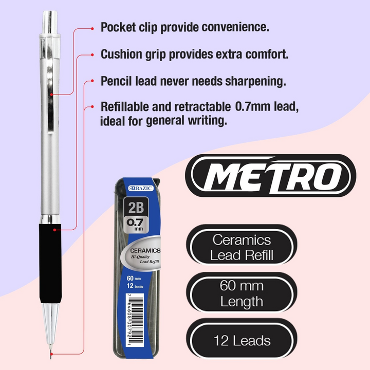 Bazic Metro 0.7mm Mechanical Pencil With Ceramic High-Quality Lead
