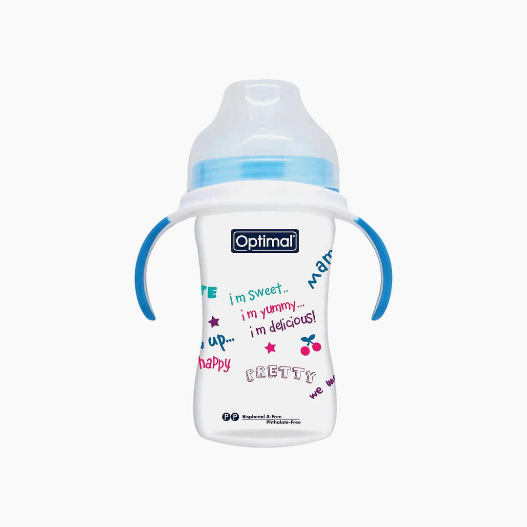 Optimal Extra Wide Neck Feeding Bottle with Handles 240ml Assorted