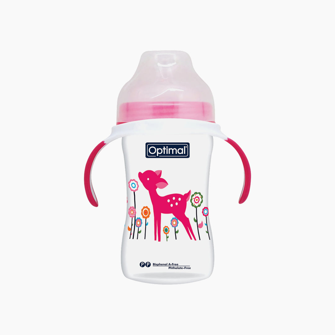 Optimal Extra Wide Neck Feeding Bottle with Handles 240ml Assorted
