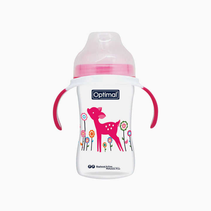 Optimal Extra Wide Neck Feeding Bottle with Handles 240ml Assorted