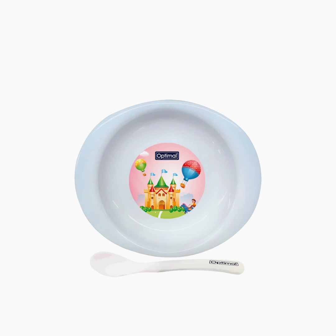 Optimal Solid Body Feeding Plate with Stainless Steel Spoon White